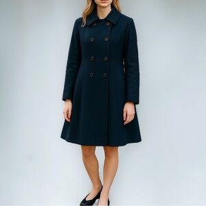 Vintage 60’s Double Breasted Collared Wool Coat In Aquamarine Blue